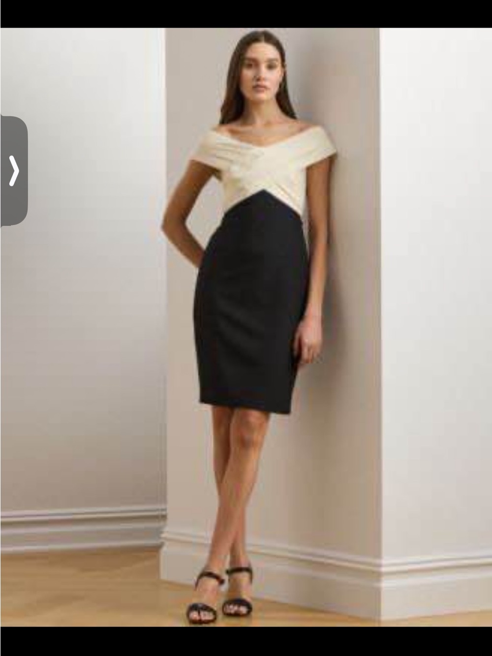 Lauren Ralph Lauren Ivory and Black Off-Shoulder Sheath Dress